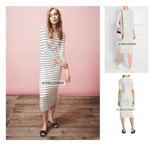 Theory Ivory/Black Stripped Ribbed Midi Dress